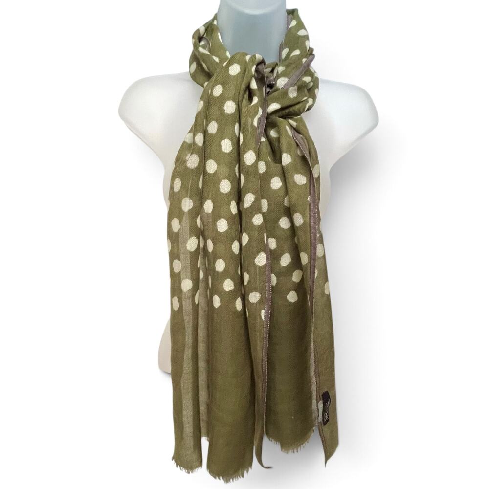 Matta Wool Silk Olive Green White Polka-Dot Lightweight Patti Scarf